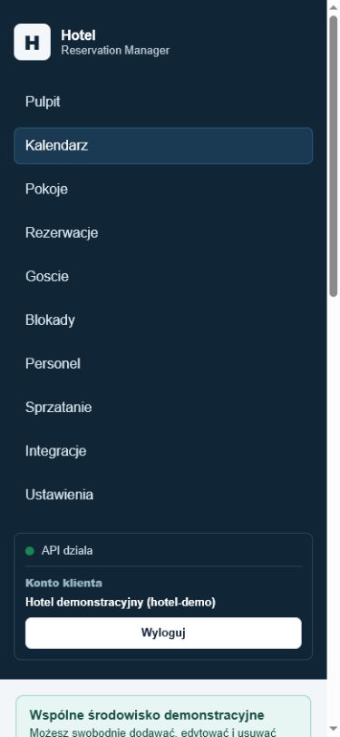 Kalendarz Hotel Reservation Manager na telefonie
