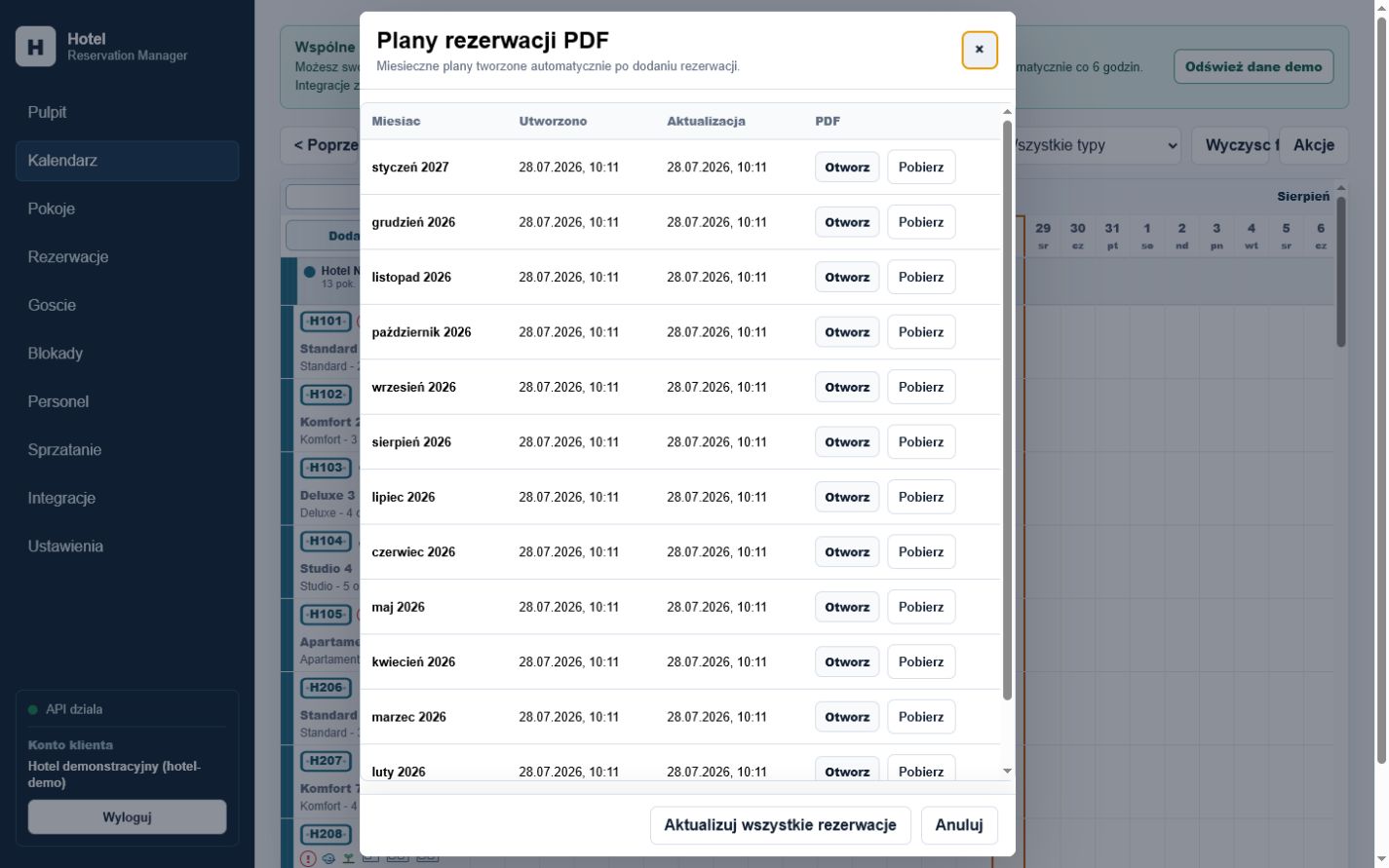Lista miesięcznych planów rezerwacji PDF
